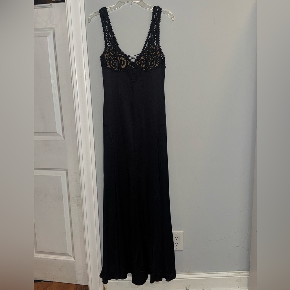 Vintage Versace Black Silk Dress Gown Lace Bustier Sz 4 /6 (40) Early 2000s